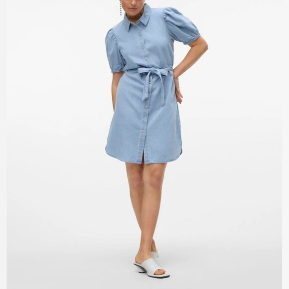 Vero Moda - Abigail Button Down Denim Dress - Light Blue - Picture 7 of 14
